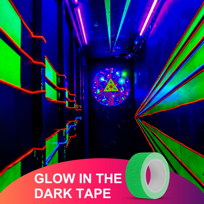 PATIKIL 1 Inch x 16 Feet Neon Gaffer Cloth Tape, 6 Roll Fluorescent Blacklight Reactive Glow in The Dark Tape for Dance Floors Glow Party Supplies, Green 1" x 16ft