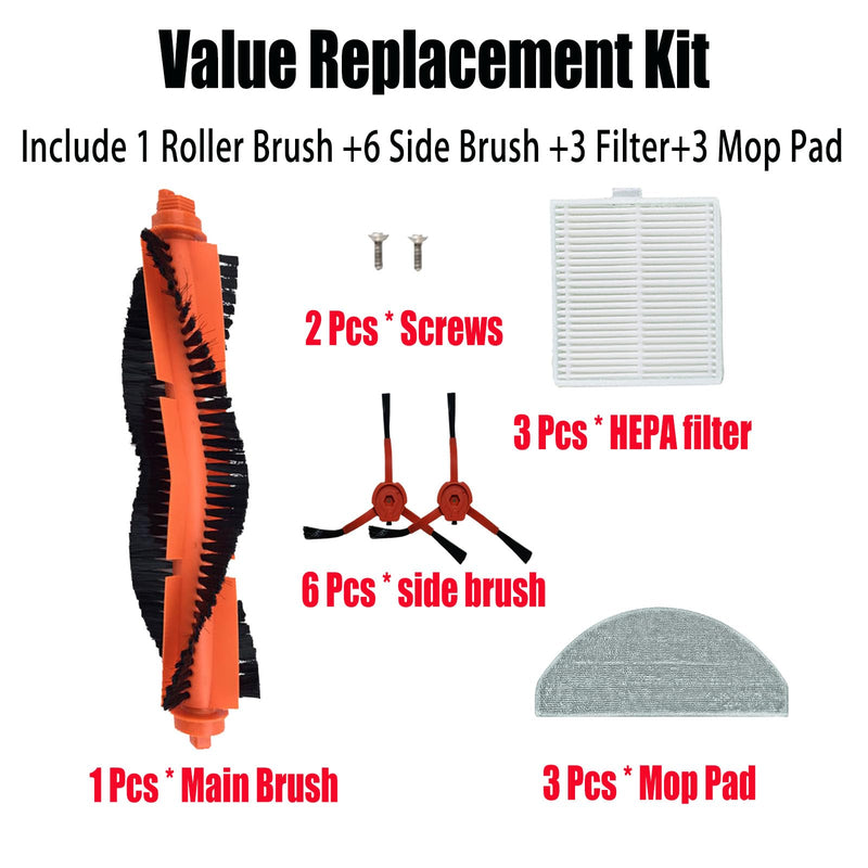 [Australia - AusPower] - Brush Filter Mop kit Replacement Parts for BPMIO B20 plus Robot Vacuum Accessories 1 Main Brush 6 Side Brush 6 HEPA Filter 3 Mop Pad 