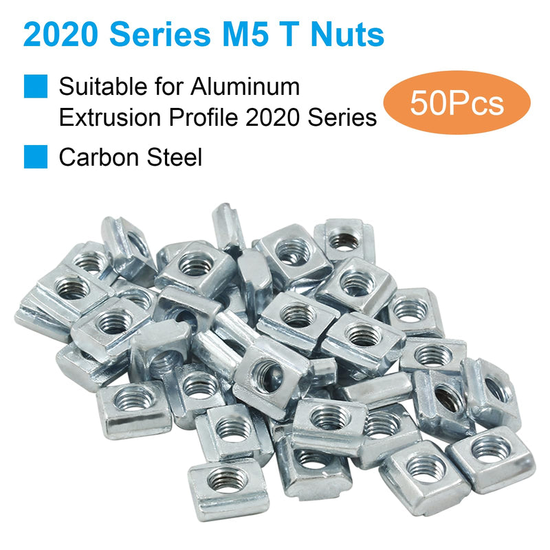 [Australia - AusPower] - 50Pcs 2020 Series Sliding T Nuts Carbon Steel,M5 T Slot Nut Hammer Head,M3 T Sliding Nuts Fastener Nut Assortment for Aluminum Profile,3D Printer,CNC Router 50 20S-M5 