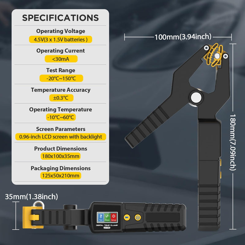 [Australia - AusPower] - Digital Temp Clamp,LM55 HVAC Temperature Clamp Meter,Clamp HVAC Thermometer with High Precision Sensor, Measurement Range of -20 to 150°C,Data Waveform Display 