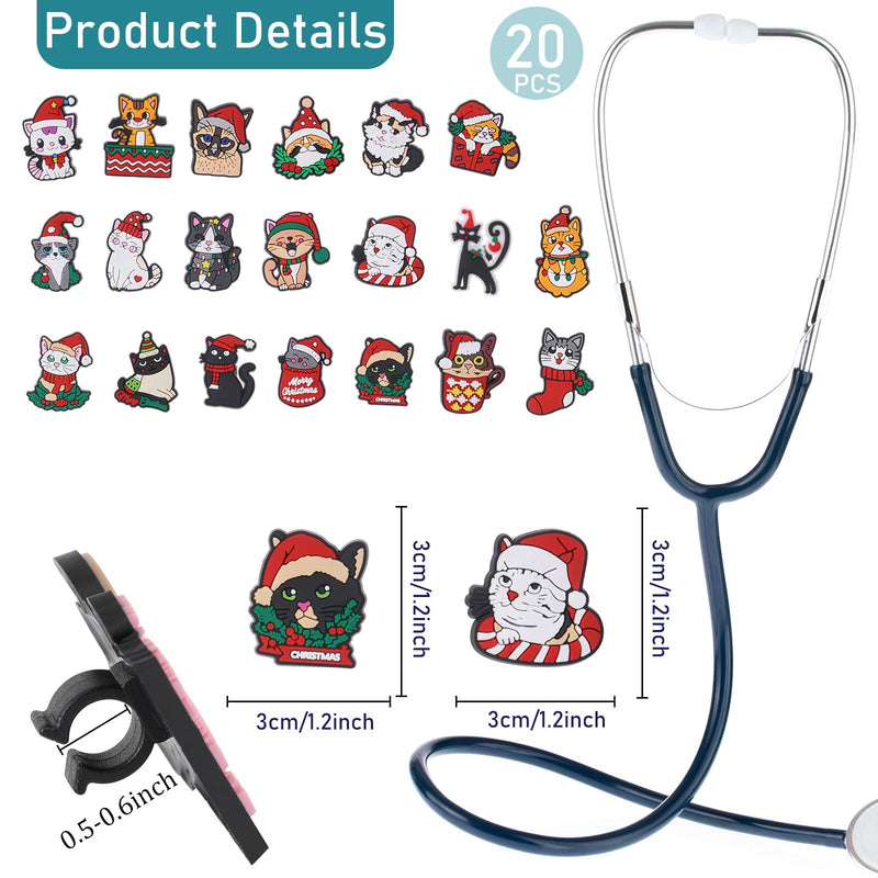 [Australia - AusPower] - Christmas Cat Stethoscope Charms for Nurse - 20Pcs Christmas Kitten Stethoscopes Charm Accessories for Nurses Doctors Medical Students, Xmas Gifts for Nursing Staff Christmas Cats 