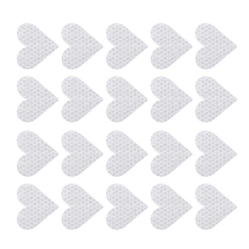 20 Pcs Reflective Stickers, 1.93"x1.73" Heart Shape Safety Tape Reflector Universal for Cars Trucks Trailers Waterproof PET White