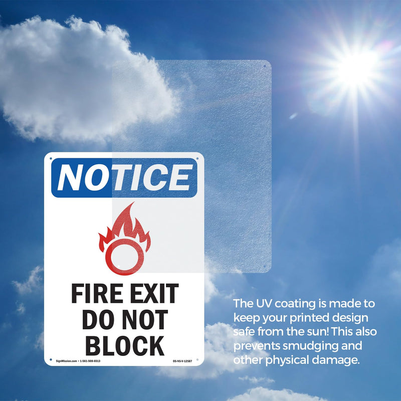 Fire Exit Do Not Block OSHA Notice Rigid Plastic Sign 10 Inch x 7 Inch - 5 Pack 5 Pack of 10" x 7"