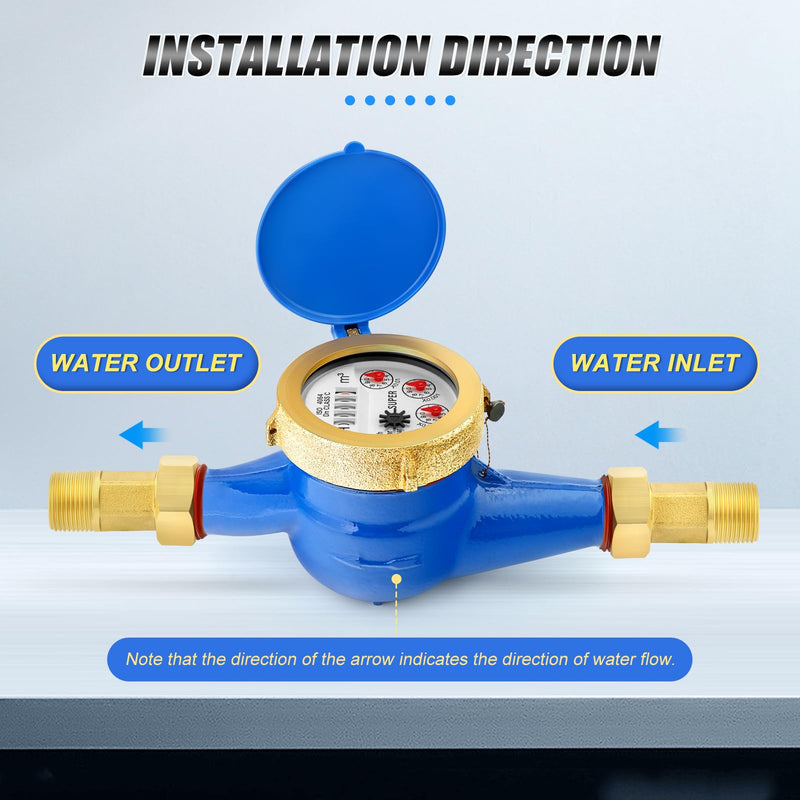 [Australia - AusPower] - MEANLIN MEASURE 1/2" NPT Couplings Water Meter Cold Water Meter for Garden or Home, Measuring in Cubic Meter 