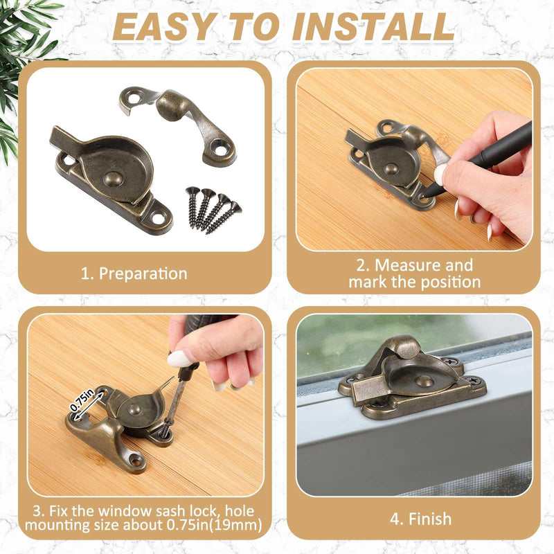 Hicarer Zinc Window Sash Lock Casement Window Lock 1-15/16 and 1-7/8 in. Hole Centers, Window Locks Security Replacement for Single/Double Hung Wood Windows(Antique Brass,6) Antique Brass 6