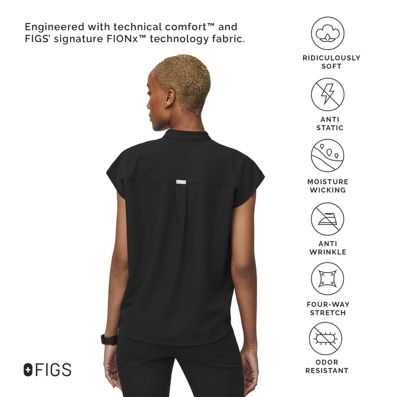 [Australia - AusPower] - FIGS Rafaela Oversized Scrub Tops for Women — Mandarin Collar, Shirttail Hem, 3 Pockets, 4-Way Stretch Women’s Scrub Top Medium Black 