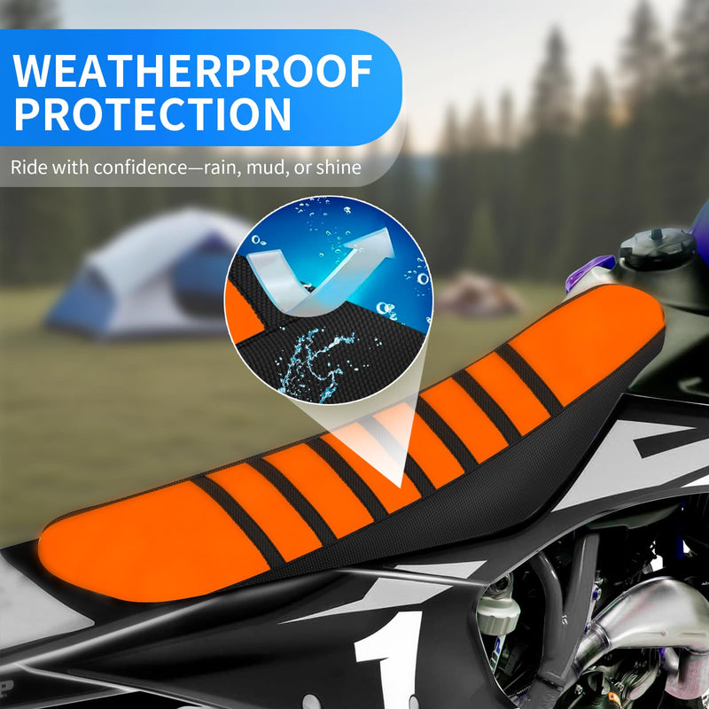 [Australia - AusPower] - Dirt Bike Seat Cover Compatible with Tuttio, Motorcycle Universal Seat Cover, Soft Ribbed Covers, Non-Slip Rubber with Black Stripe, Easy to Install, for Dirt Bike and Motocross (Orange) 