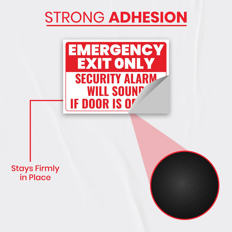 5 x Emergency Exit Only Stickers | Security Alarm Will Sound If Door Is Opened Signs | 10 x 7 inches | Self-Adhesive, UV Protected Vinyl Decals | Non-Rusting, Easy to Mount Labels for Business, Hospitals, Offices, Schools