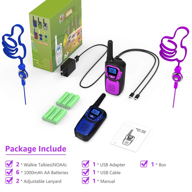 [Australia - AusPower] - Topsung Walkie Talkies for Adult,Rechargeable Long Range Walky Talky with Batteries and Charger,Portable Two Way Radio with NOAA Weather Alert for Hiking Camping and Skiing(Blue and Purple 2 Pack) pack of two Blue & Purple 