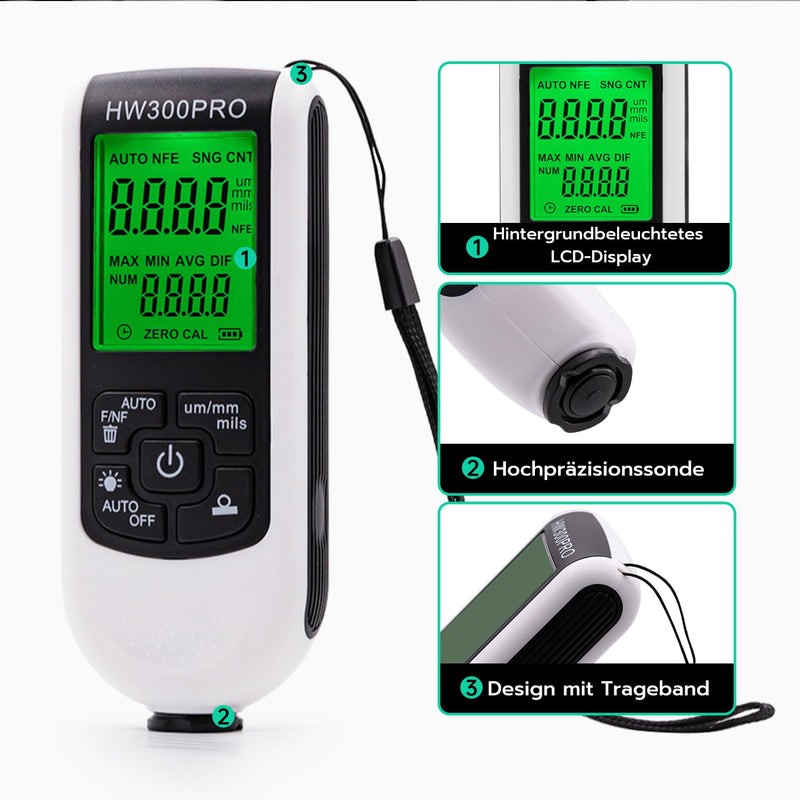 [Australia - AusPower] - Tolesum Digital Coating Thickness Gauge, Car Paint Gauge with Portable Rope, 0-2000 um Paint Thickness Gauge, Car Paint Coating Thickness Gauge for Used Car Buyers 