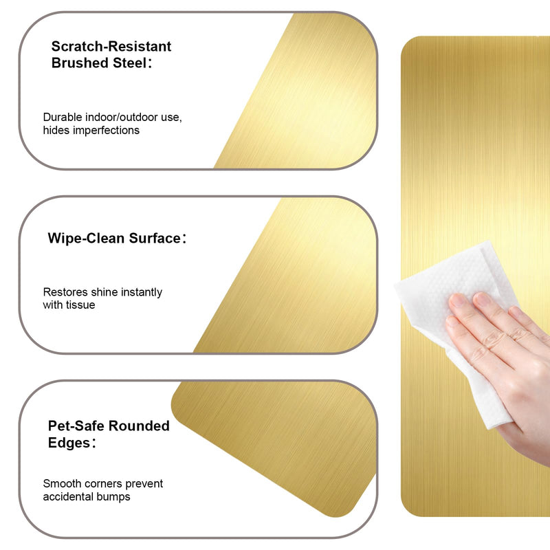 Durable Cat & Dog Door Protector from Scratching - Anti-Scratch Guard for Interior/Exterior Doors, Stainless Steel Self-Adhesive Kick Plate (Brushed Gold, 8" x 16") 8" x 16" Brushed Gold