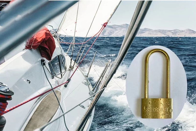 [Australia - AusPower] - Weather Proof Lock, Solid Brass Padlock with Brass Long Shackle, 1-1/2" WIde, Marine Padlock 1 Pack 