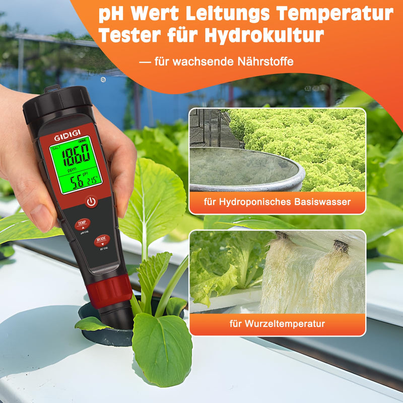 pH Meter for Hydroponic Water, Digital pH Tester for Water, TDS Tester EC PPM Test for Plant Nutrients, 4-in-1 Meter for Conductivity, pH Pen for Drinking Water, DWC, Indoor Plants | PPM Plant Nutrient Tester Conductivity Meter 4 in 1 pH Pen for Drinki...