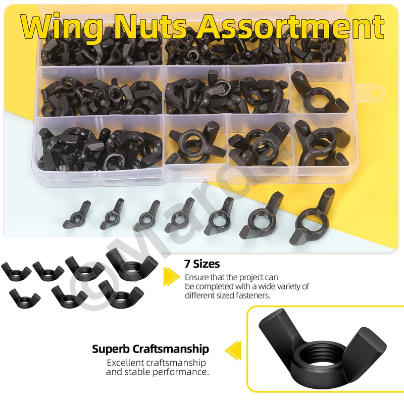 [Australia - AusPower] - 135Pcs Metric Butterfly Wing Nuts Assortment Set, M3-M12, Carbon Steel, Black 