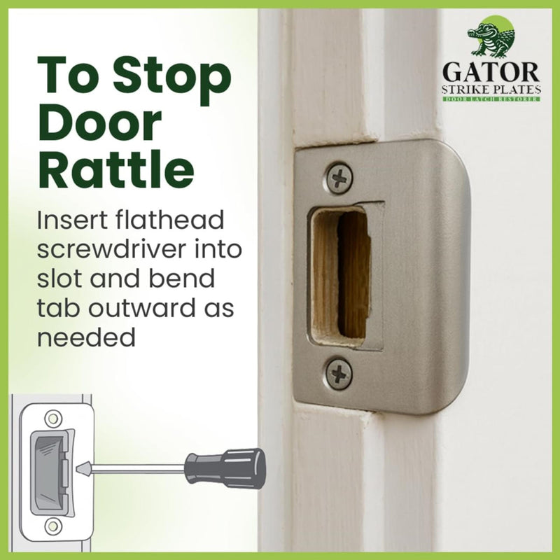 Gator Door Strike Plate with Screws, – 2-1/4" by 1-3/4" Universal Latch Restorer Alloy Steel Lock Hardware for Interior and Exterior Doors, Replacement Door Latch Plate | Satin Nickel 4-Pack