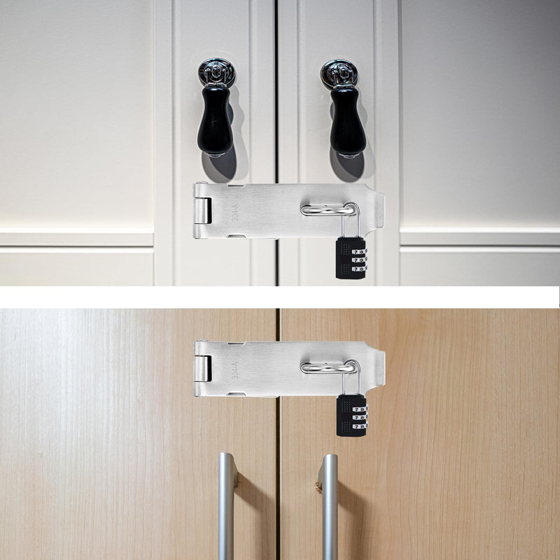 [Australia - AusPower] - 2Pcs Door Locks Hasp Latch,3 Inch 304 Stainless Steel Safety Packlock Clasp Hasp Lock Latch,Hinge Lock Padlock with Screws for Gates,Doors,Cabinets, Closets and More 3 INCH-180° 