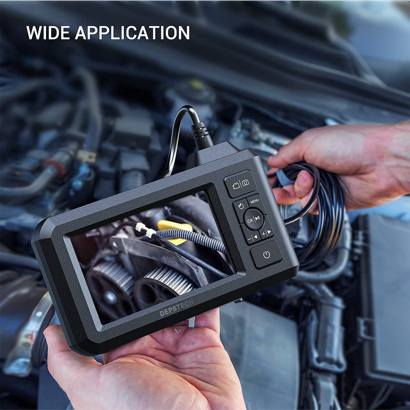 [Australia - AusPower] - DEPSTECH Dual Lens Industrial Endoscope, 1080P Digital Borescope Inspection Camera, 7.9mm IP67 Waterproof Camera, Sewer Camera with 4.3" LCD Screen,7 LED Lights,16.5FT Semi-Rigid Cable,32GB Card-Black Black 