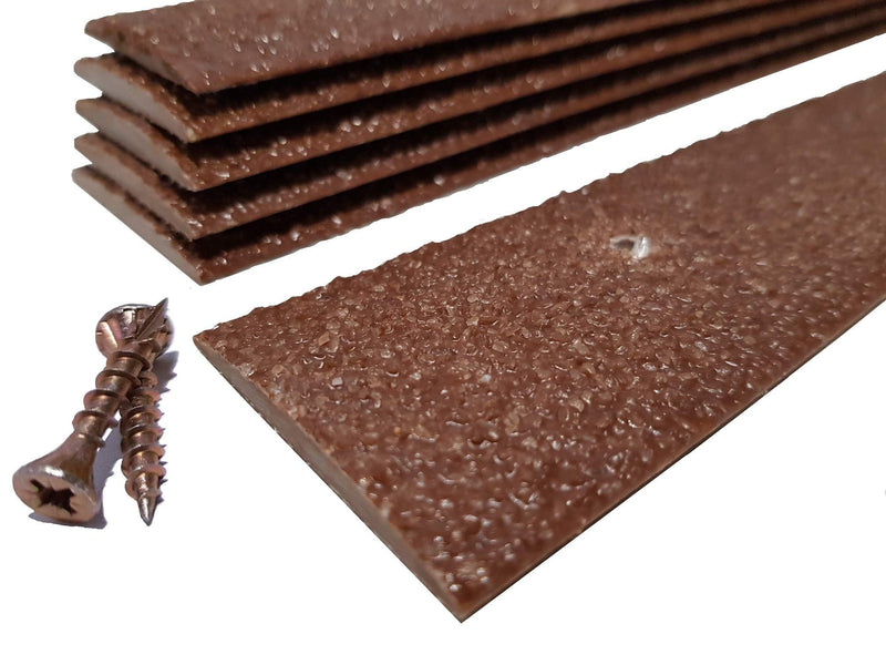 Anti-Slip Decking Strips - Pack of 5 (16" x 2") Heavy Duty GRP Non-Slip Treads for Outdoor Steps, Ramps & Decks - Weatherproof, Easy to Install, Long Lasting Safety Grip (Brown) Brown
