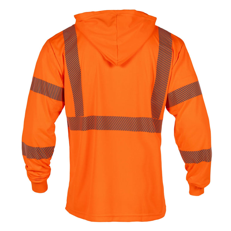 FONIRRA Hi Vis Shirts for Men Reflective ANSI Class 3 Safety T-Shirt with Hood High Visibility Construction Work Long Sleeve, Orange L