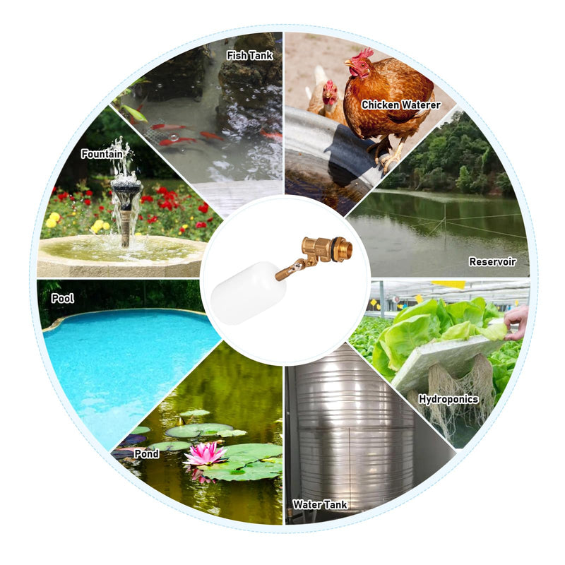 1/2 Inch Brass Float Valve 2 Pcs Adjustable Arm Water Level Control Valve 60 PSI Automatic Fill and Shut Off for Water Tank/Livestock Trough/Fountain/Pool/Pond 1/2 inch