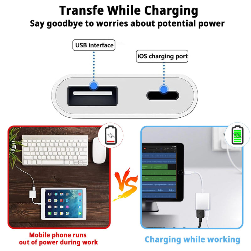 [Australia - AusPower] - [Apple MFi Certified] Lightning to USB Camera Adapter with Charging Port, Portable USB 3.0 Female OTG Cable for iPad to Connect Card Reader USB Flash Drive, Compatible for iPhone iPad 