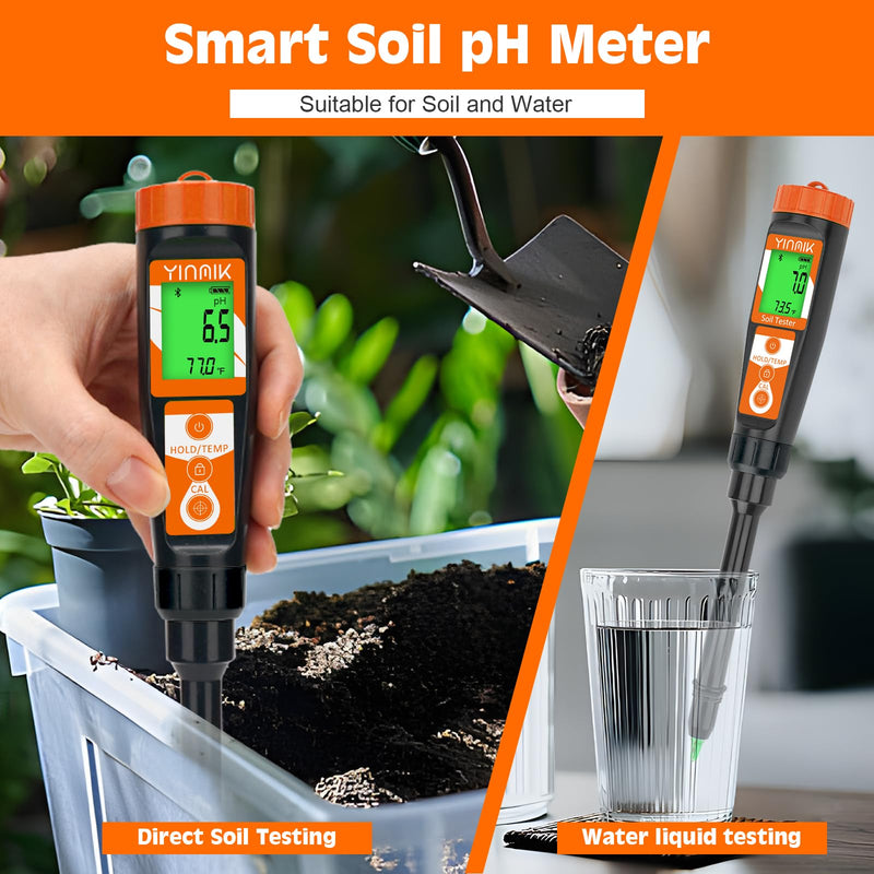 Digital pH Meter for Soil, Soil pH Tester for Potted Plants, Professional pH Reader for Soil and Water, Electronic Soil pH Test Kit for Garden, Lawn, Greenhouse, Indoor & Outdoor, Farming, Yard Use Orange Soil pH Meter