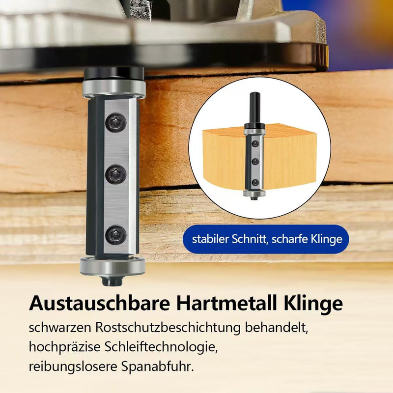 [Australia - AusPower] - GLRYD Flush Cutter 8 mm Shank, 50 mm Cutting Length, D = 16 mm, 2 Cutting Surfaces, Reversible Plates, Carbide, with Ball Bearings Top and Bottom, for Woodworking, Flush Surface/Copy Milling/Edge S=8mm,D=16mm, L=50mm Reversible plates flush cutter 