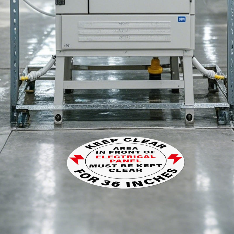 5 Pack Area In Front Of Electrical Panel Must Be Kept Clear For 36 Inches Sticker 17 × 17 Inch Warning Safety Sign Self Adhesive Waterproof Vinyl Signage for Factory Warehouse Laboratory