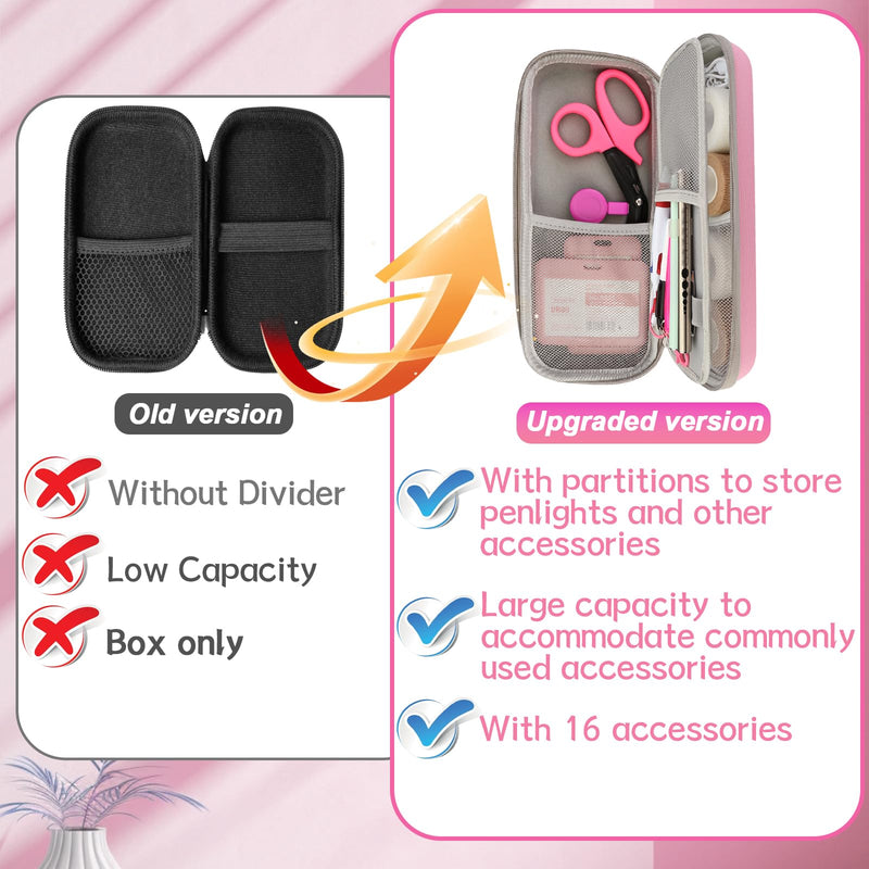 [Australia - AusPower] - 16 Pcs Stethoscope Case Kits, Stethoscope Case with Supplies Include 2 Pcs Rechargeable LED Pen Lights, Nurse Scissors, Nurse Pens, Bandage Wraps, Nurse Accessories, Perfect Nurse Gifts(Pink) Pink 