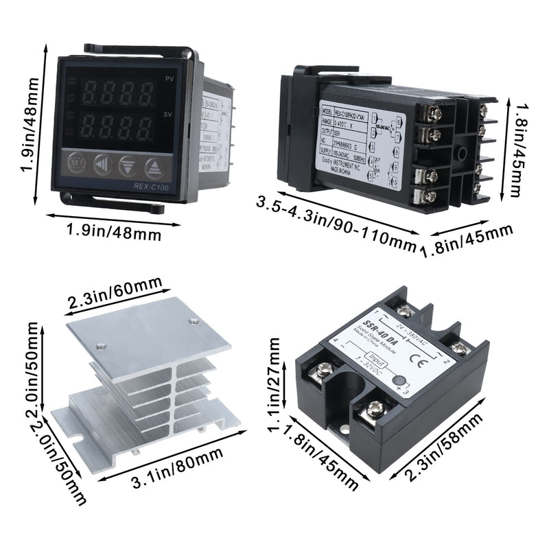 [Australia - AusPower] - PID Temperature Controller Set, PID Temperature Controllers Thermostat Regulator, SSR 40DA Solid State Relay AC 100 to 240V, White Heat Sink and K Type Sensor Thermocouple 