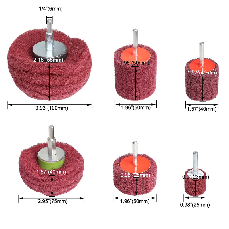 [Australia - AusPower] - 6PCS Non Woven Abrasive Buffing Polishing Wheel Drill Attachment Set,Scouring Pads Power Scrubber Cleaning Kit (red) red 