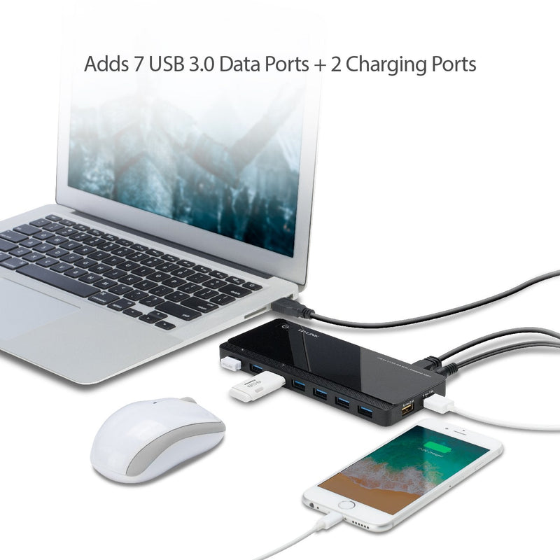 [Australia - AusPower] - TP-Link Powered USB Hub 3.0 with 7 USB 3.0 Data Ports and 2 Smart Charging USB Ports. Compatible with Windows, Mac, Chrome & Linux OS, with Power On/Off Button, 12V/4A Power Adapter(UH720) 7 Port + 2 Charging Port 