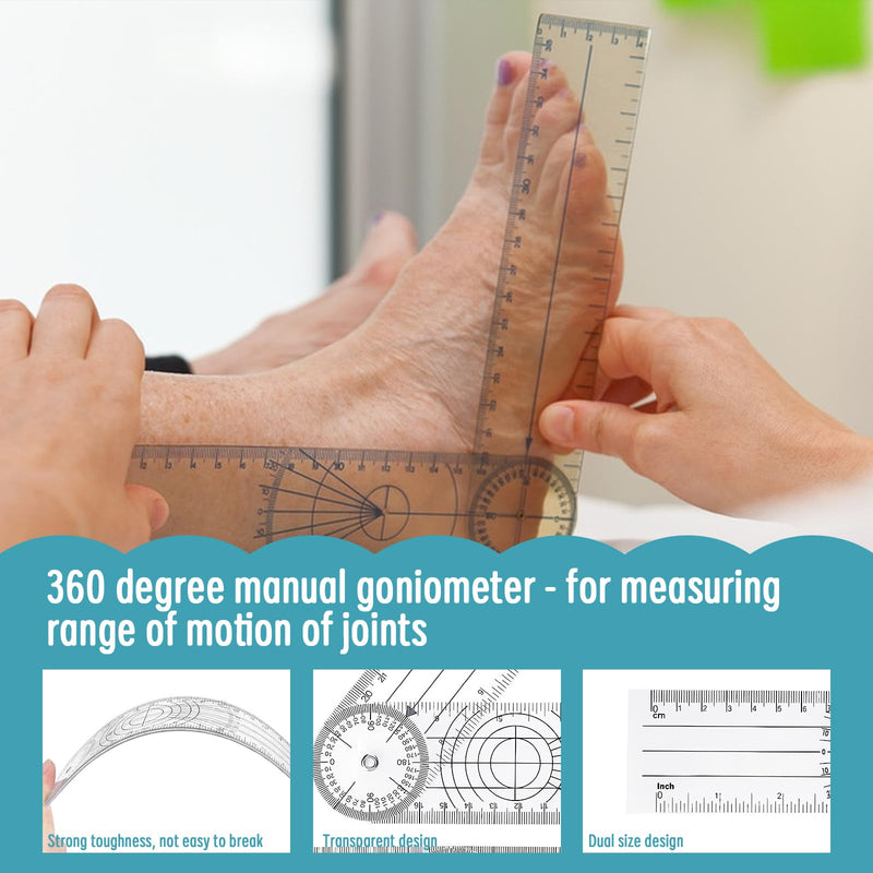 [Australia - AusPower] - Set of 2 Protractors School Goniometer Physiotherapy with 4 Tape Measure 360° Angle Transparent Joint Knife Tool Folding Ruler Degree Gauge for Measuring Length Chest Waist 