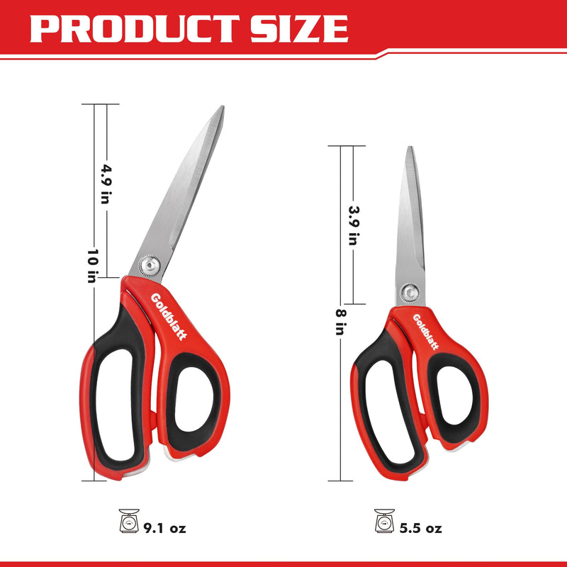 [Australia - AusPower] - Goldblatt 2PCS Scissors Heavy Duty, 8-inch and 10-inch Multipurpose Scissors, Stainless Steel Blade, Comfortable Handle, Shop Scissors Easy Cutting Cardboard, Leather, Fabric 
