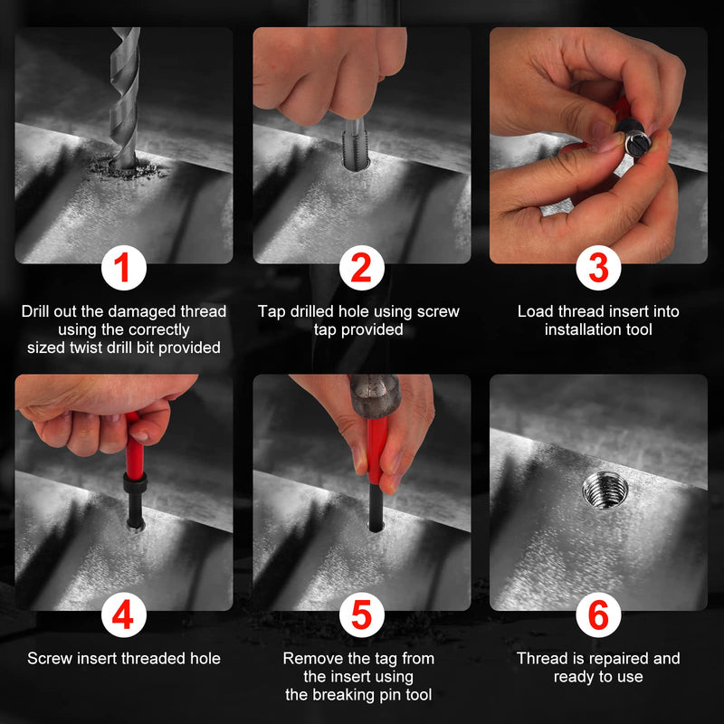 [Australia - AusPower] - 15 PCS Metric Thread Repair Insert Kit M12*1.5mm Drill Bit Taps Tool Set for Internal Screw Holes Repairing(Red) Metric,M12×1.5mm 