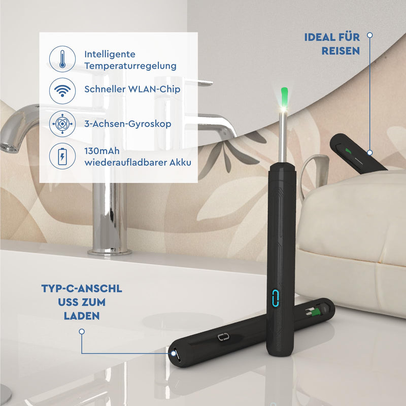 Ear Wax Remover Otoscope with Camera 1920p 3.6 mm WiFi Ear Cleaner - UdiGuard Ear Mirror Ear with 6 LED Lights Dogs Adults and Children - Compatible with iPhone iPad Android Black Udiguard Black Otoscope