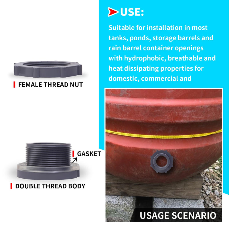 [Australia - AusPower] - ChillWaves PVC Bulkhead Fitting 2" Double Thread Connector Adapter for Water Tank, Aquariums, Rain barrels(2-PACK) 2 Inch 