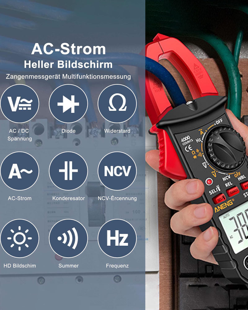 Digital Current Clamp AC DC Multimeter - True-RMS 4000 Counts Current Meter | Ammeter with automatic range selection for measuring AC/DC voltage current resistance capacity continuity NCV detection