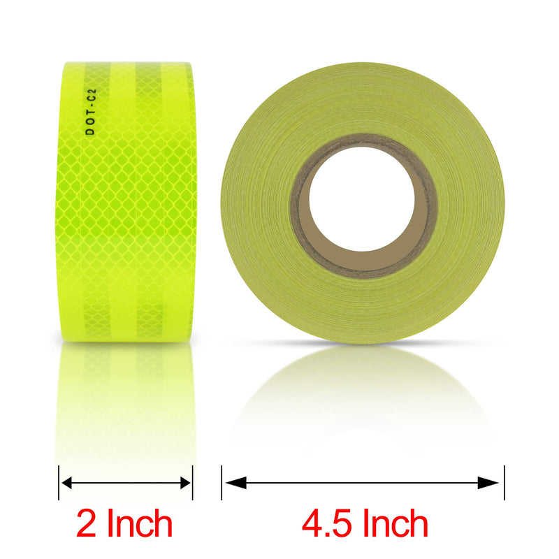 DOT-C2 Yellow Reflective Tape,2 Inch x 33 Ft Waterproof Outdoor Neon Reflector Tape Strips Green Fluorescent Tape for Trailers, Trucks, Auto Signs 2 Inch x 33 Ft Yellow dot