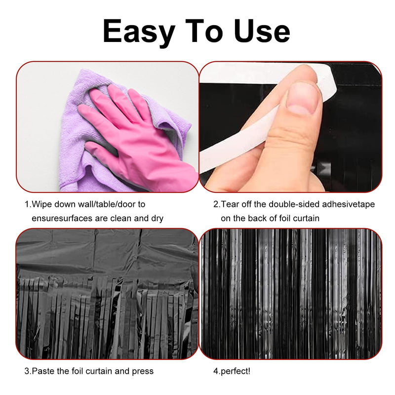 [Australia - AusPower] - 2 Pack 3.2 ft x 9.8 ft Black Tinsel Curtain Party Backdrop Decorations, Metallic Foil Fringe Backdrop Door for Halloween, Christmas, Birthday Graduation Wedding Party Streamers Photo Backdrop. 