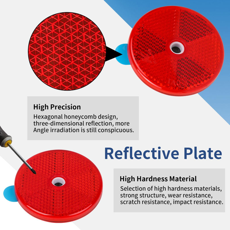 10Pcs Safety Reflectors Red Round, High Visibility Safety Reflective Strong Stick-On for Mailboxes, Driveways, Tunnels, Posts, Cars, Trailers Adhesive Type - Red