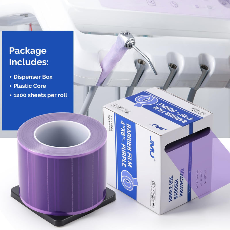 JMU Purple Barrier Film, Barrier Film Tattoo 4" x 6" Barrier Tape, Dental Barrier Film Roll (1 Rolls, 1200 Sheets) 1 Puprle
