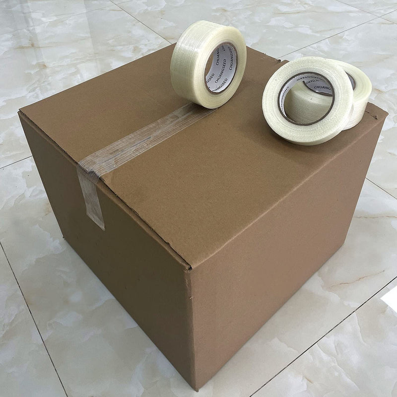 CHUANGSEED 2-Pack Mono Filament Strapping Tape 6.2mil x 2Inch x 30yds Commodity Grade Heavy Duty Transparent Reinforced Fiberglass Tape Mono 2"x 30y 2-Pack