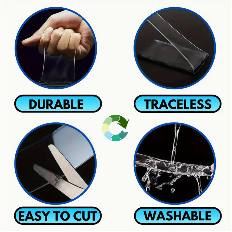Double Sided Mounting Tape Heavy Duty Nano Two Sided Adhesive Strip Strong Magic Picture Poster Wall Hanging Decor Office Classroom Bubble Kit Transparent Removable Sticky Clear Stick Carpet 20 Feet 2