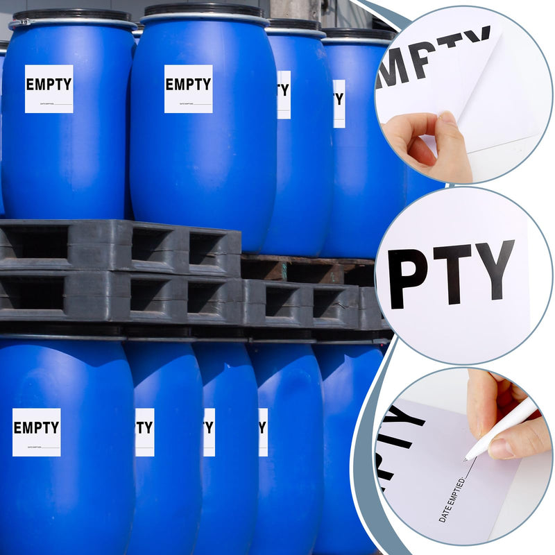 50 Pcs Empty Container Labels with Date - 6 x 6 Inch Vinyl Empty Drum Warning Stickers for Industrial Environments Basic Style White