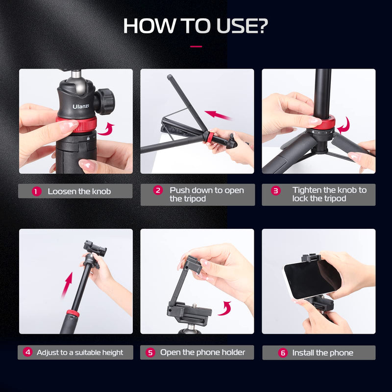 [Australia - AusPower] - ULANZI MT-44 Extendable Phone Tripod, 59" Selfie Stick Phone Vlog Tripod Stand with 2 in 1 Phone Clip, 360° Ball Head Camera Tripod for iPhone Sony Canon GoPro, Lightweight for Travel BLACK 