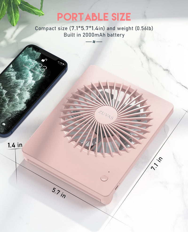 [Australia - AusPower] - Zuvas Desk Fan Battery Operated Fan Rechargeable 180°Tilt Folding Personal Fan Ultra Quiet Small Portable Fan 3 Speed Adjustable Strong Wind USB Fan For Office Bedroom Home Desktop Camping Peach 