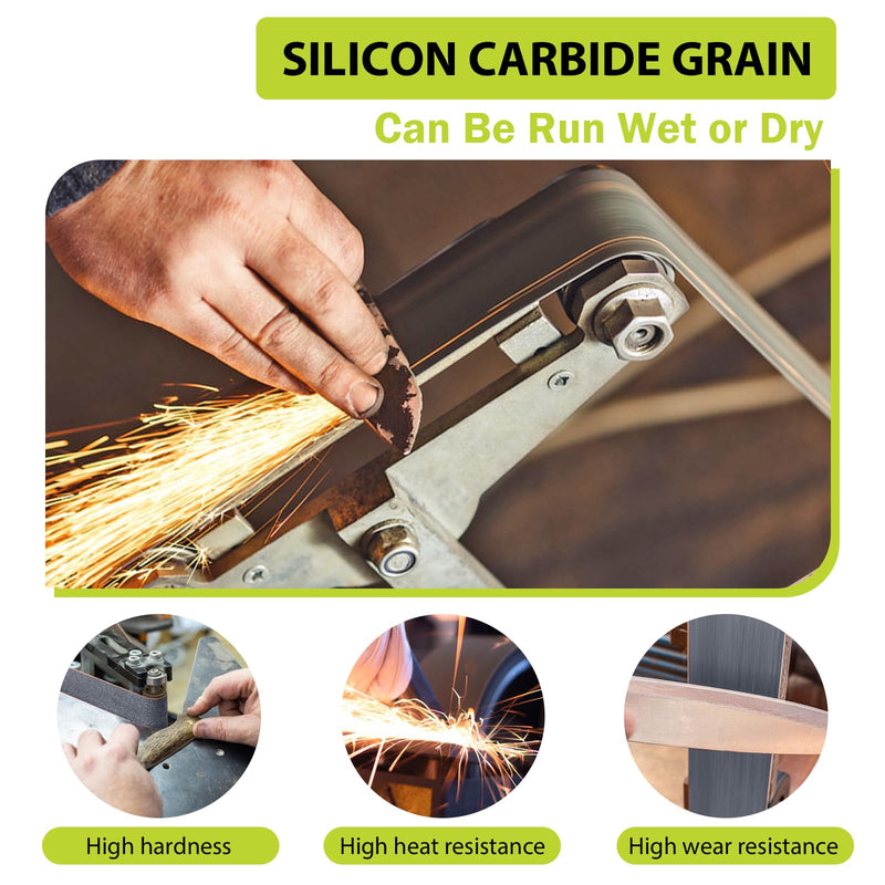 18 Pack 1-1/2 x 30 Inch Silicon Carbide Sanding Belts, 3 Each of 120 240 400 600 800 1000 Grits Sander Belts for Knife Sharpening, Metal & Woodworking, 1.5 x 30 Sanding Belts 1-1/2x30 inch