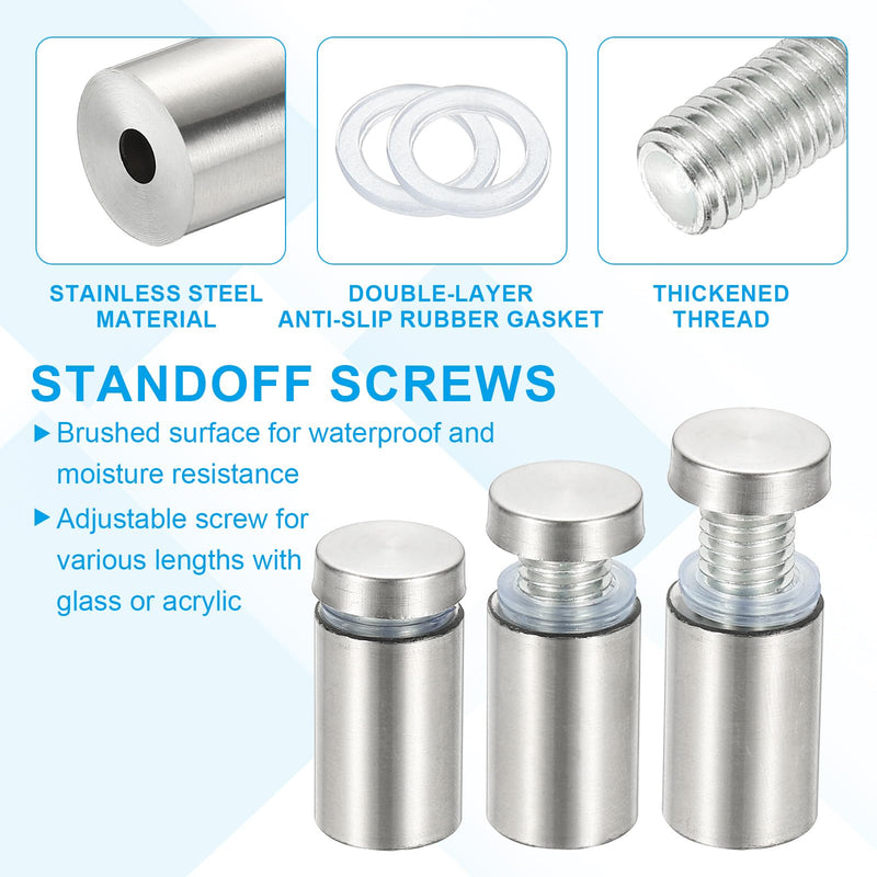 [Australia - AusPower] - PATIKIL 1/2" x 0.8" Standoff Screws, 12 Pack Stainless Steel Wall Mount Sign Standoffs Mounting Hardware Advertising Nail for Hanging Acrylic Picture Frame, Silver 1/2" x 0.8" 