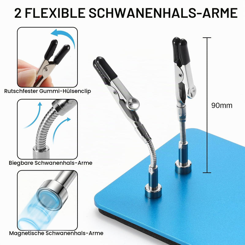 SainSmart Soldering Aid Hands, 360° Adjustable Magnetic Arms | Compact 3.9 x 3.9 inch steel base, mini soldering station, magnetic auxiliary arms, secure hold, 2 adjustable arms